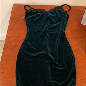 Velvet Dark Emerald Green Dress W/ Lace Detail